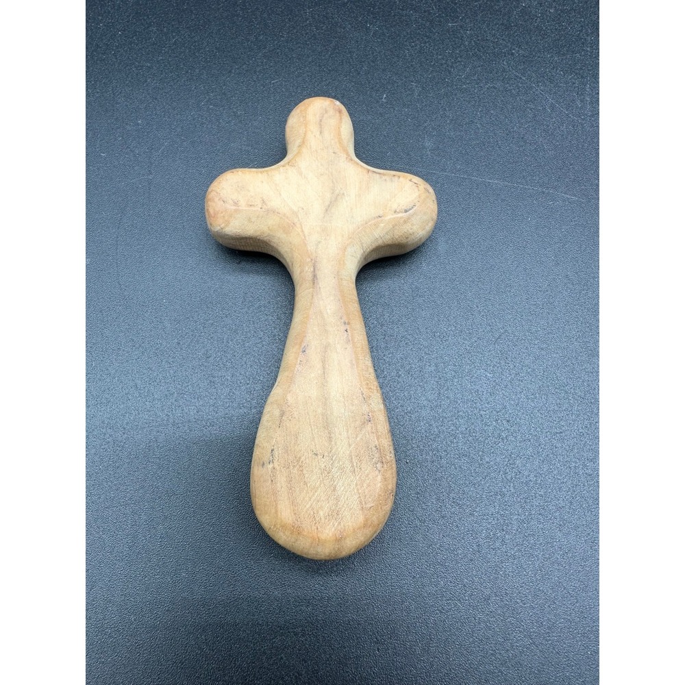 Olive Wood Comfort Cross Handheld Prayer Palm Cross‎ 4 Inch Hand Carved Wood